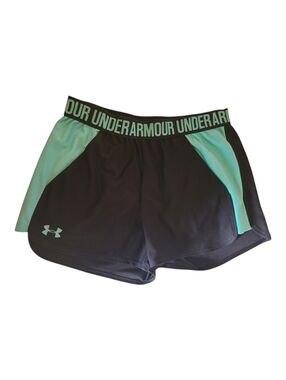 Under Armour Play Up 2.0 Shorts Black Aqua Teal Women's Small Pockets HeatGear